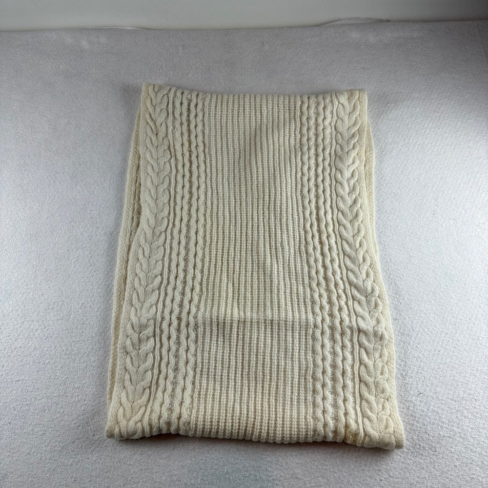 Club Monaco Cream Merino Wool Alpaca Cable Knit Infinity Scarf Snood Ivory OS